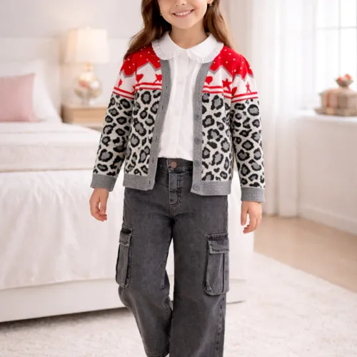 Ensemble Fille Cardigan Imprimé Léopard & Pantalon Cargo