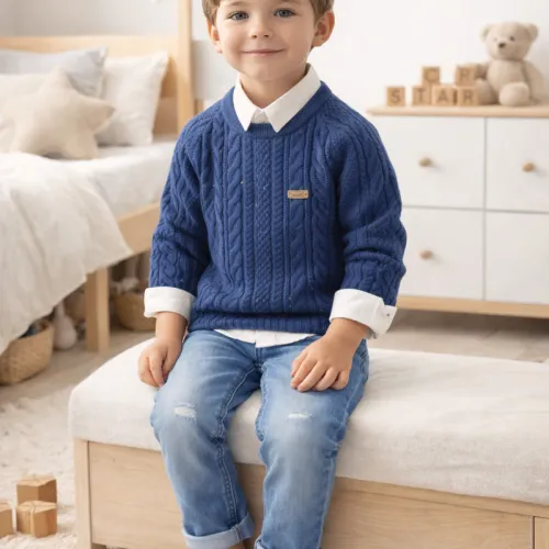 Ensemble Garçon Pull En Maille Torsadée Et Jean