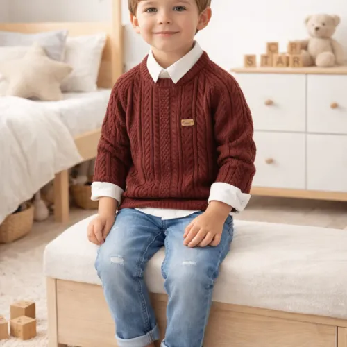 Ensemble Garçon Pull En Maille Torsadée Et Jean