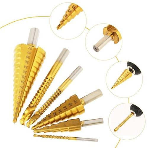 Kit 6 Forets Étagés Et Sciage Revêtus De Titane, Pour Chanfreinage Et Ébavurage