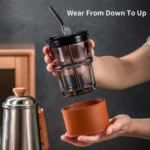 Tasse À Café En Verre Avec Ceinture Cuir Élégante