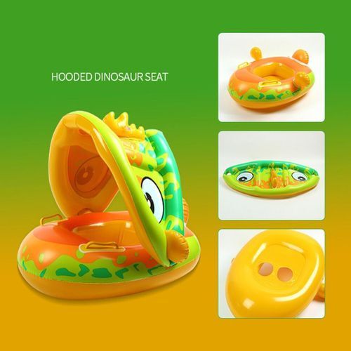 Bouée De Natation Pour Bébé Avec Pare-soleil, Flotteur Gonflable Sécurisé Anti-retournement Pour Piscine & Plage, Vert