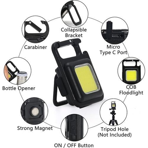Mini Lampe De Poche Porte-clés, Led Rechargeable Portable Avec Crochet, 4 Modes