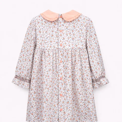 Robe Bébé Fille Imprimé Fleuri & Col Contrasté Pêche