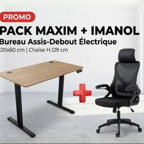 Pack Imanol + Maxim Bureau Assis-debout Électrique Chêne