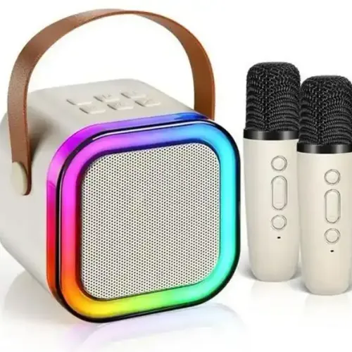 Enceinte Karaoké Mini Bluetooth Avec 2 Microphones – Voix Changeante & Lumières Led Hifi