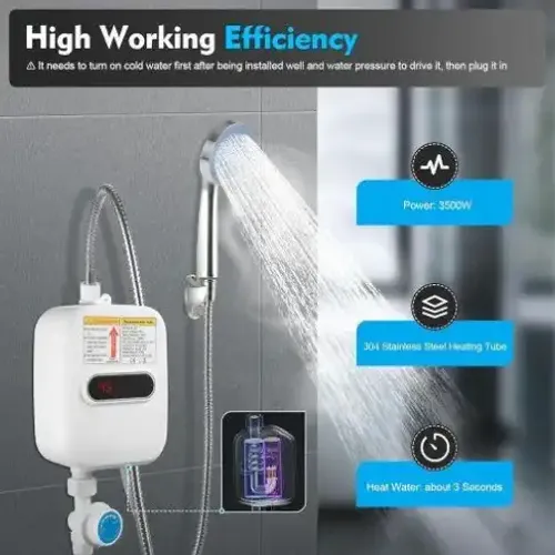 Mini Chauffe-eau Électrique Sans Réservoir – 3500w – Eau Chaude Instantanée – Robinet Avec Écran Numérique