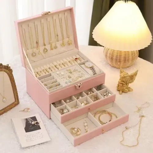 Boîte À Bijoux Moderne Verrouillable Avec Clé – Double Tiroir – Grande Capacité