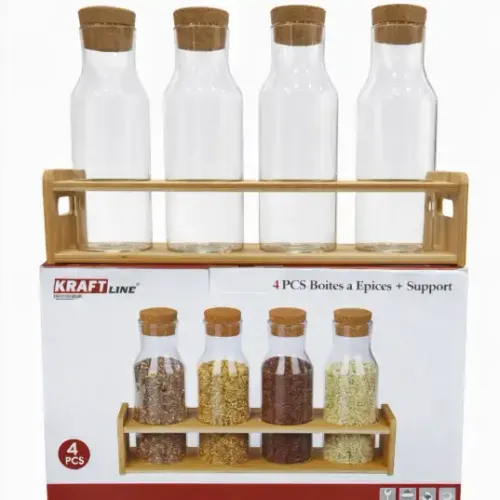 Set De 4 Bouteilles En Verre Avec Support En Bambou 