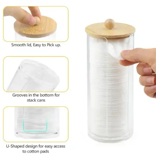 Ensemble De 3 Pots Porte-coton-tiges Transparent – Rangement Salle De Bain