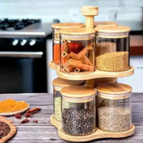 Set De Bocaux Rotatifs En Verre Borosilicate – Élégance Et Organisation Pour La Cuisine
