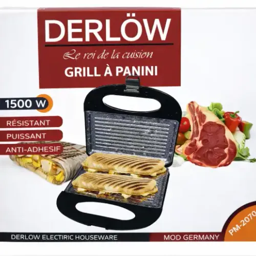 Grill À Panini Derlow Pn-2070 – Appareil Électrique Pour Sandwichs & Paninis
