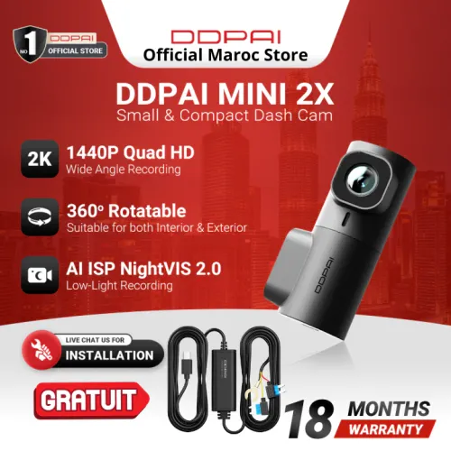 Mini 2x Caméra Voiture 2k Wifi + Hardwire Kit