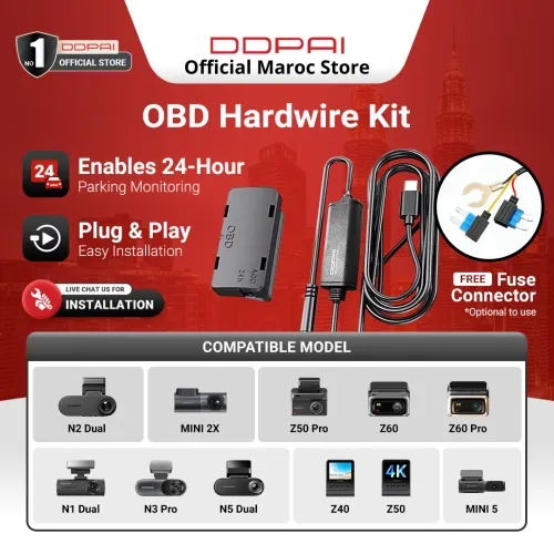Ddpai Dashcam Hardwire Kit Obd – Alimentation Continue & Surveillance Parking 24/7