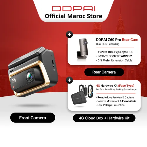 Ddpai Z60 Pro 4g Cloud Set – Dashcam Avant & Arrière + Module 4g + Hardwire Kit