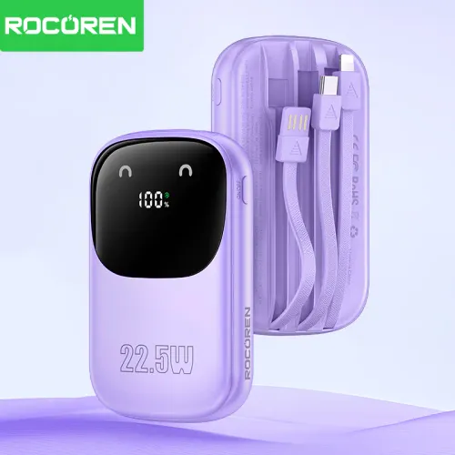 Rocoren Banque D’alimentation 22.5w 3 Câbles – Batterie Externe Rapide Pour Iphone Samsung