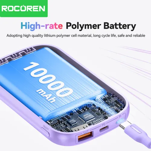 Rocoren Banque D’alimentation 22.5w 3 Câbles – Batterie Externe Rapide Pour Iphone Samsung