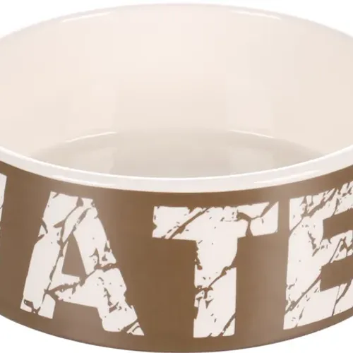 Gamelle En Céramique Pour La Nourriture Et L'eau Kyra Rond Taupe Blanc 770ml