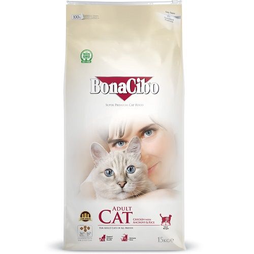 Bonacibo Croquettes Low Grain Pour Chats Adultes (au Poulet, Anchois & Riz) 2kg