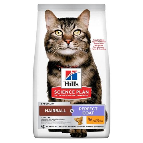 Hills Science Plan Aliment Sec Pour Chat Hairball &amp; Perfect Coat - Chat Adulte - Poulet