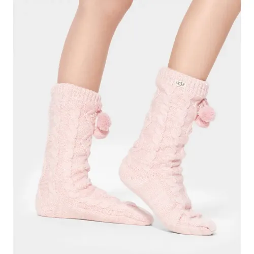 Pom Pom Fleece Lined Crew Sock Seashell