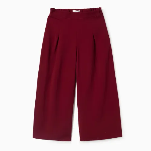Wide leg trousers with front pleats for girls, dark red