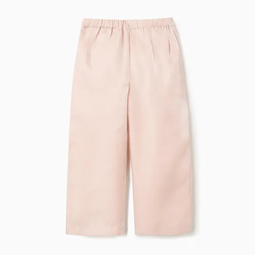 Wide leg acetate trousers with decorative buttons for girls, pink