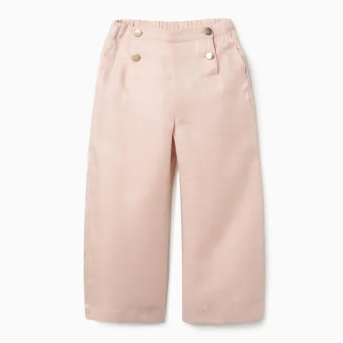 Wide leg acetate trousers with decorative buttons for girls, pink
