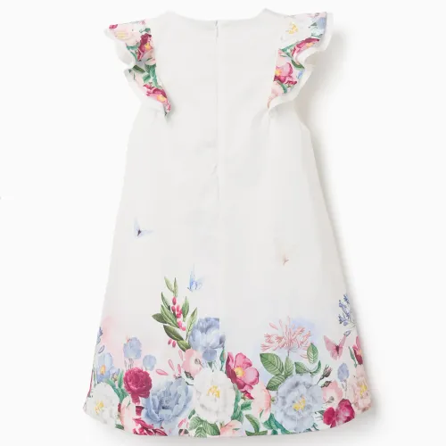 Cotton Dress With Flowers And Ruffled Sleeves