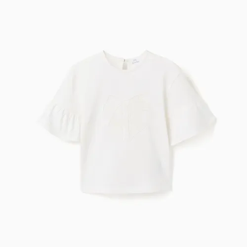 T-shirt en coton à volants et nœud brodé 
