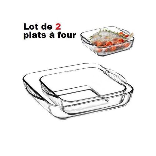Set De 2 Plats À Four Carrés En Verre Transparent