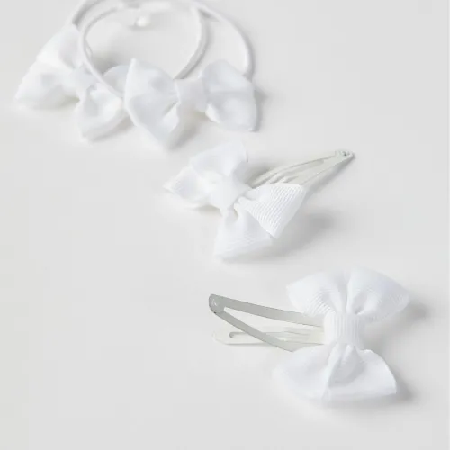 2 Pinces + 2 Élastiques Avec Nœud Bébé Et Fille, Blanc