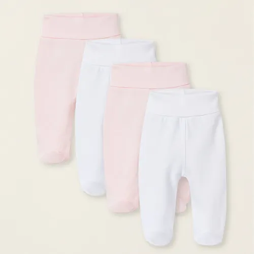 Pack 4 Pantalons À Pieds Pour Bébé Fille Extra Confortable, Blanc/rose