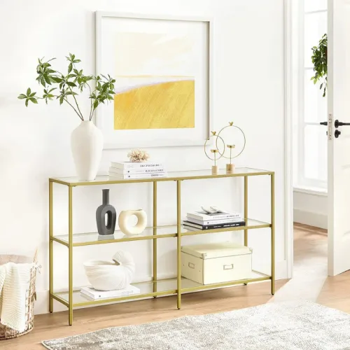 Table Console Verre Doré 3 Niveaux