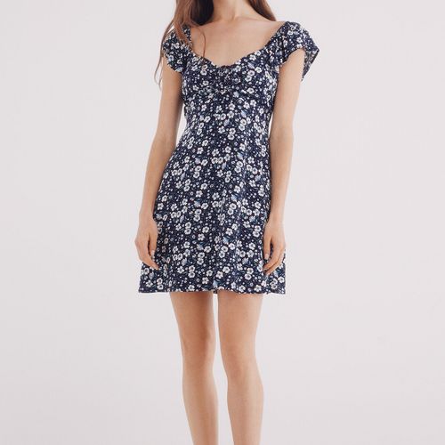 Robe Courte Imprimé À Bretelles Et Volants