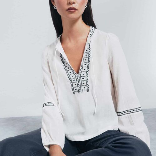 Blouse En Coton Brodé Blanc & Noir