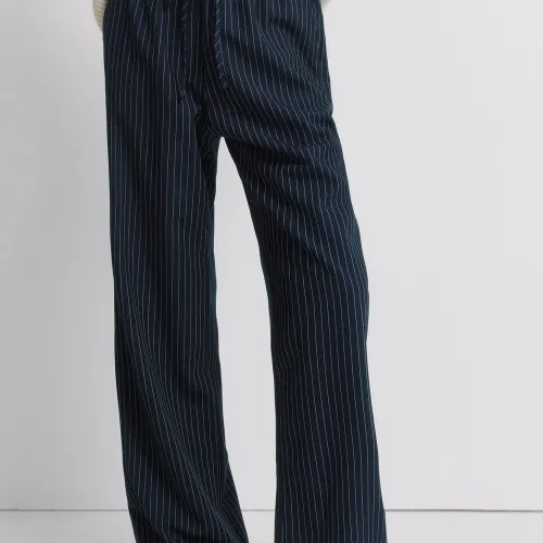 Pantalon Fluide Rayé Bleu Marine