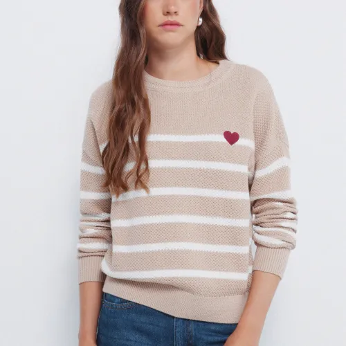 Pull En Coton Rayé En Forme De Cœur