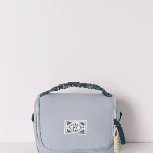 Trousse Vanity Bleue À Grand Imprimé Floral Avec Passepoil
