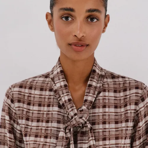 Blouse À Imprimé À Carreaux Avec Nœud