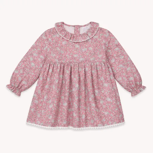 Robe Bébé Fleurie Rose À Col Volanté – Douceur & Charme Intemporel