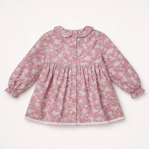 Robe Bébé Fleurie Rose À Col Volanté – Douceur & Charme Intemporel