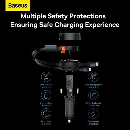 Chargeur De Voiture 30w Avec Cable Intégré Rétractable Lightning + Type-c