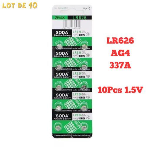 Lot De 10 Piles Alcalines Ag4/lr626/377a 1,5 V