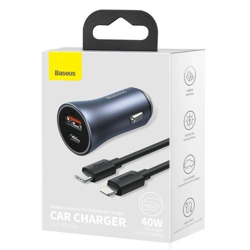 Chargeur Auto Super Rapide 40 W – Usb & Type-c Avec Câble Lightning Pour Iphone