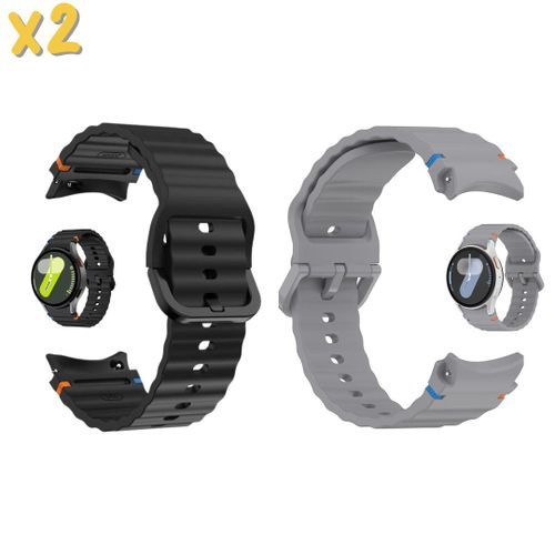 Set De 2 X Bracelet En Silicone 2 Couleurs Pour Samsung Galaxy Watch 7 Fe 6 4 20mm Classic 5 Pro 44mm 40mm 43mm 47mm 45mm Watch6 7 Strap De Rechange S/m/l - Noir + Gris