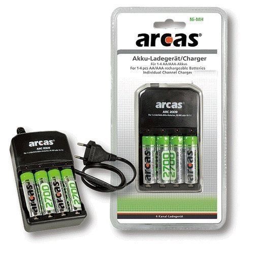Arcas Chargeur De Piles-batteries Aa / Aaa +4 Piles Rechargeables Aa Ni-mh 2700 Mah