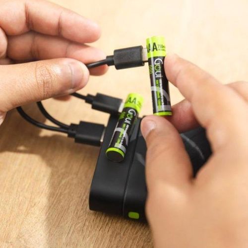 Goui Batterie Rechargeable Aa Battery (2pcs) Avec Cable Type C De Charge - Pile 1300mah / 2600mwh Black
