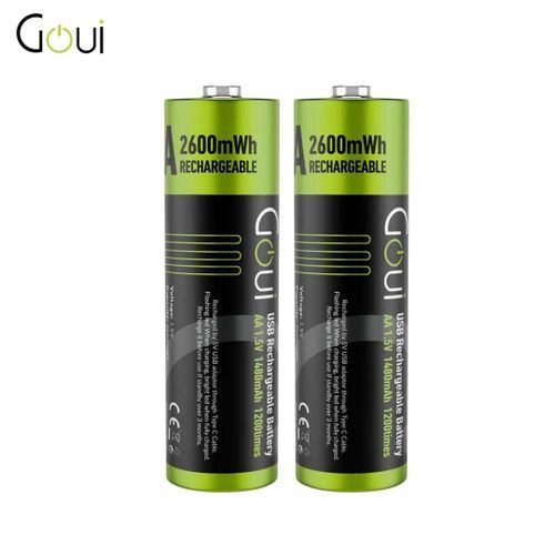 Goui Batterie Rechargeable Aa Battery (2pcs) Avec Cable Type C De Charge - Pile 1300mah / 2600mwh Black