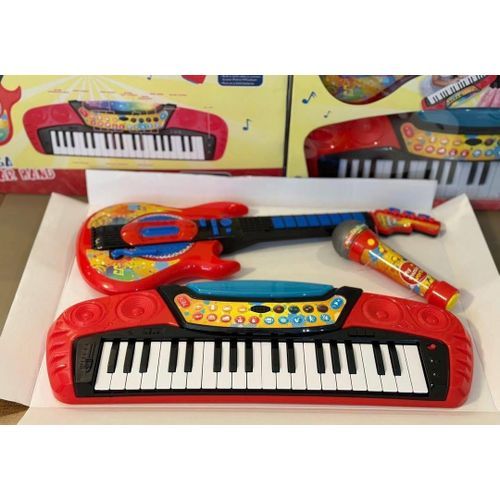 Jeux Musical Enfant 3 En 1 – Piano, Guitare & Micro Avec Sons Et Lumières